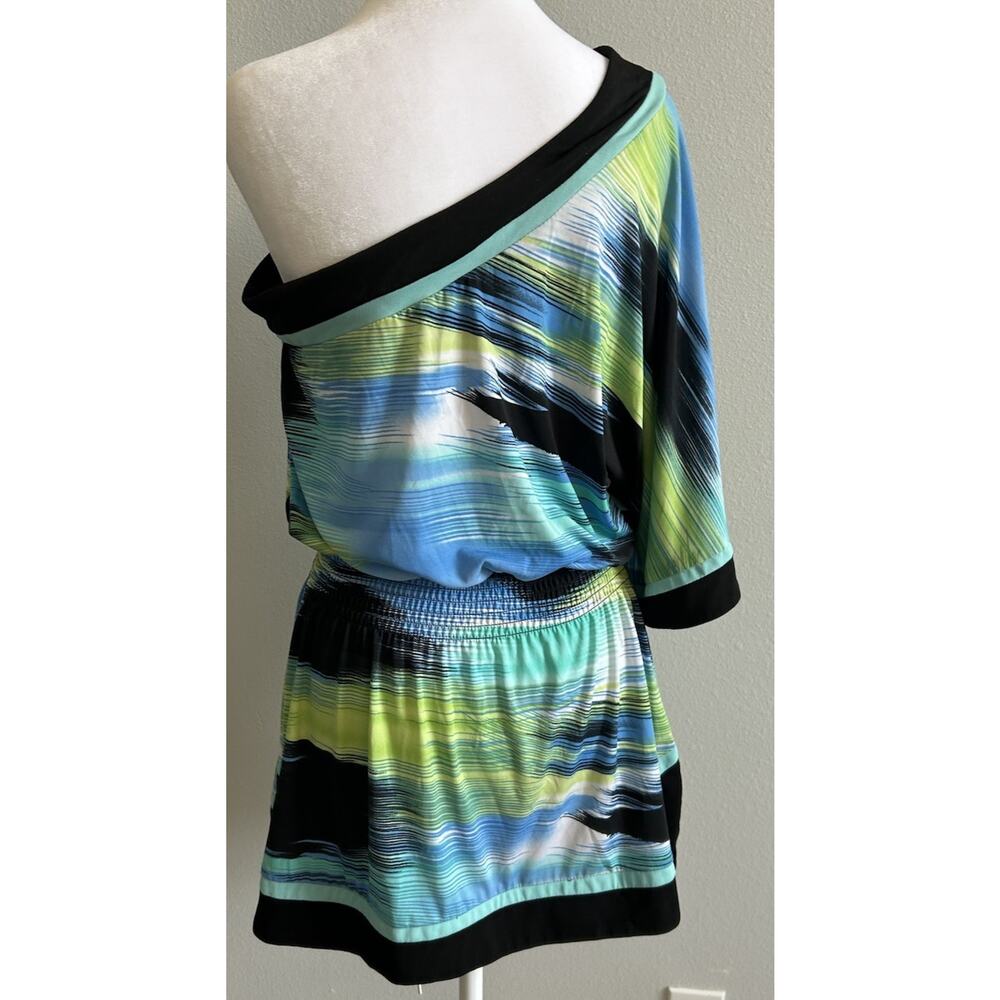 Grass Collection 1 Shoulder Swim Coverup Dress Tunic Blouse Sea Green SLIMMING M